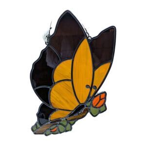 Stained Leaded Glass Butterfly Suncatcher Monarch 9 x 14" Vintage
